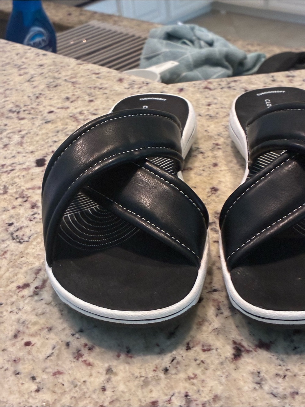Black Cross-Strap Slide Sandals by Clark’s